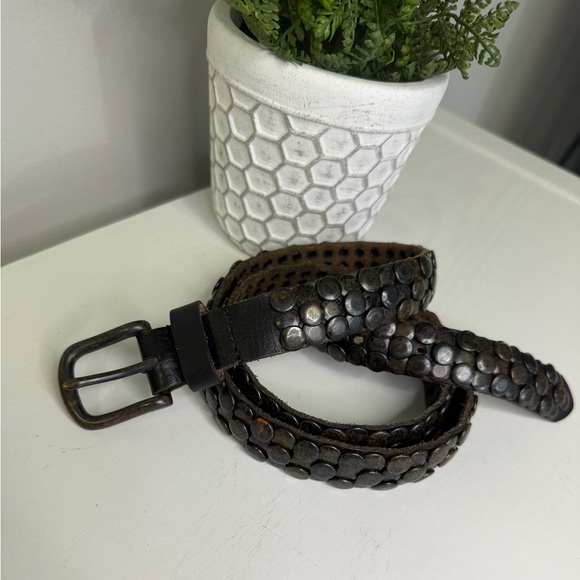 Cowboysbelts Accessories - Cowboysbelt Skinny Studded Vintage Brown Leather Rocker Western Studded Belt 43”